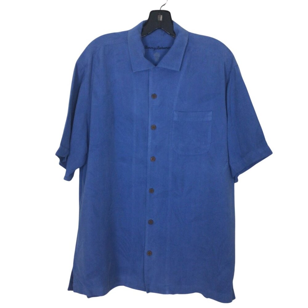 Tommy Bahama Shirt Men’s M Medium Blue Silk Short Sleeve Button Up Down Front